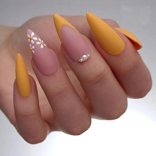 Almond Rhinestone False Nails - Orchid Unique
