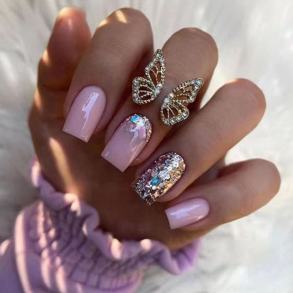 Wave Line Short Ballet French False Nails - Orchid Unique