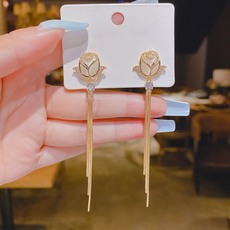 Crystal  Flower Pendant Earrings - Orchid Unique