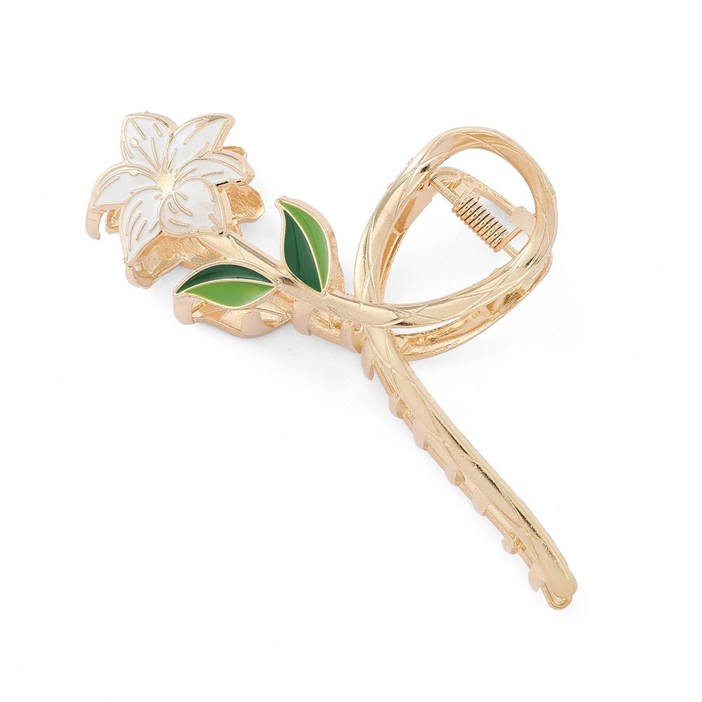New Women Metal Hair Claw Elegant Gold Flowers Hair Clips Barrette Crab Headband Ponytail Clip Headwear hair accessories tiara - Orchid Unique