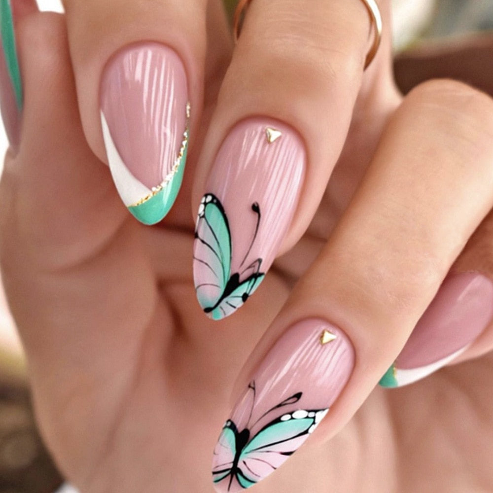 Almond Rhinestone False Nails - Orchid Unique