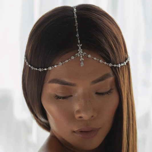 Stonefans Boho Bridal Wedding Head Chain Exquisite Cubic Zirconia Leaf Forehead Headband Chain Hair Jewelry for Women Headpiece - Orchid Unique