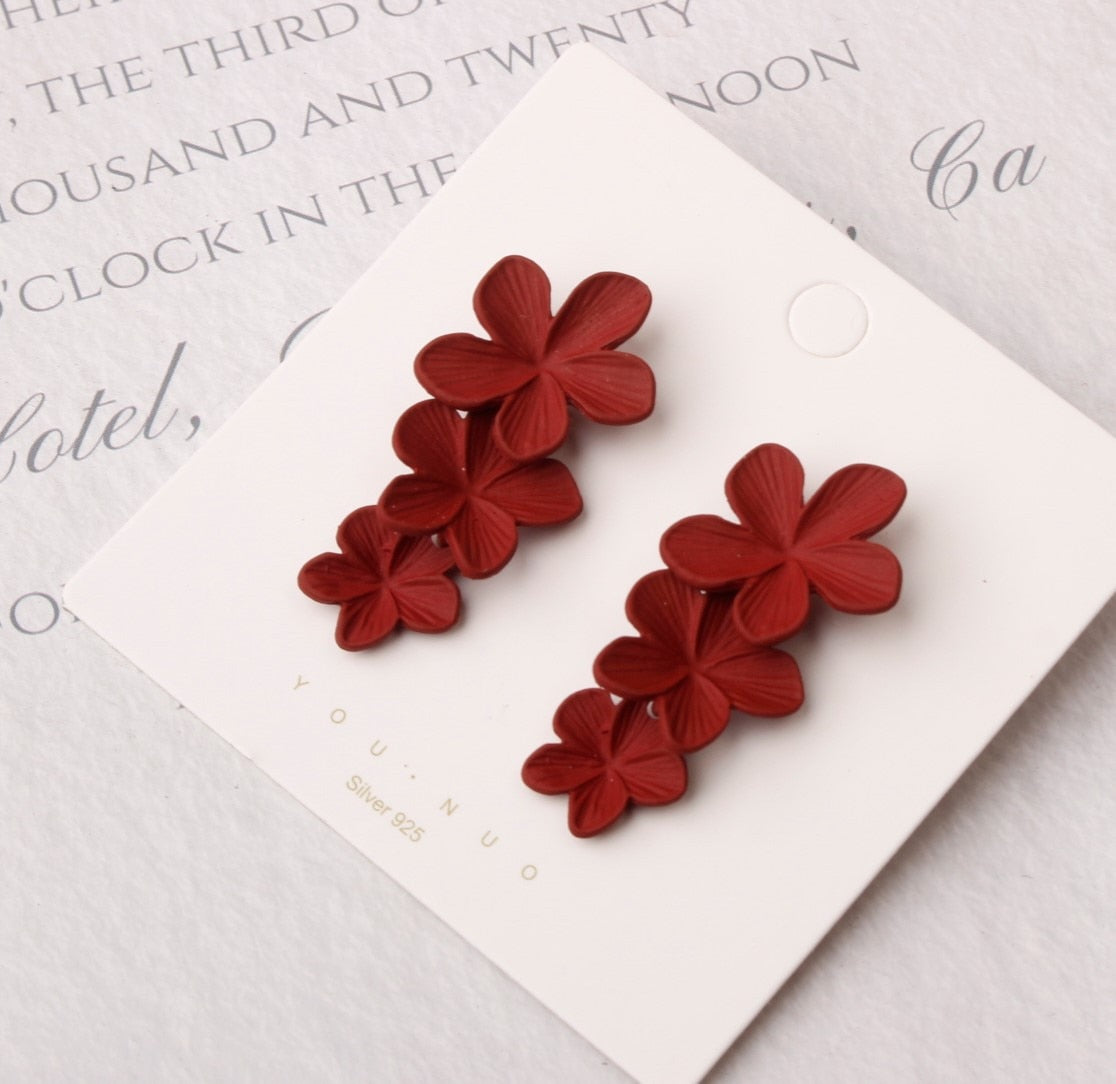 Big Double Flower Drop Earrings - Orchid Unique