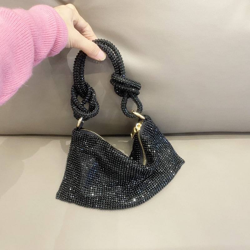 luxury Designer hobo shoulder bag Handle Shining Rhinestones Evening clutch Bag Purse Crystal Purses and handbag Hobo Bags - Orchid Unique