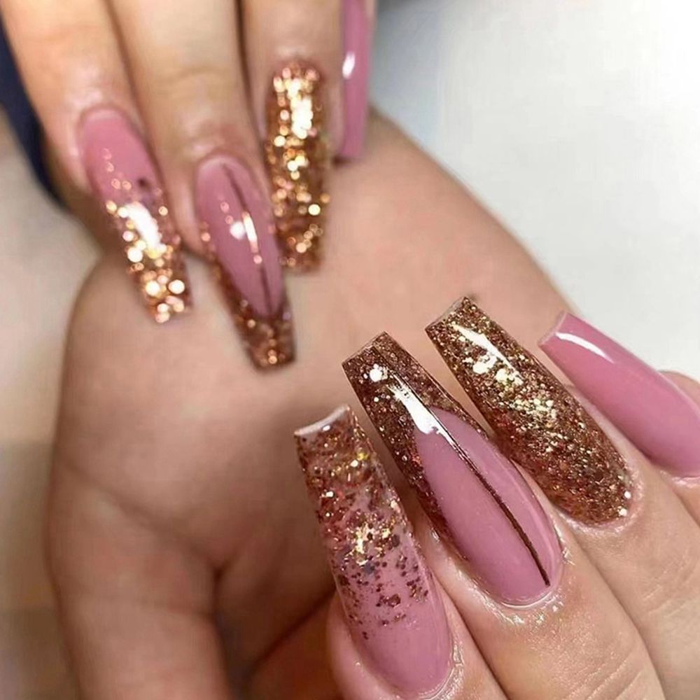 Long Coffin False Nails - Orchid Unique