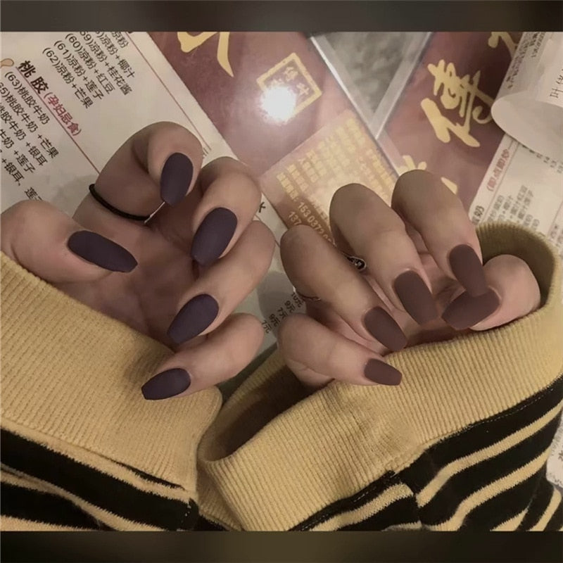 Short Coffin Fake Nails - Orchid Unique