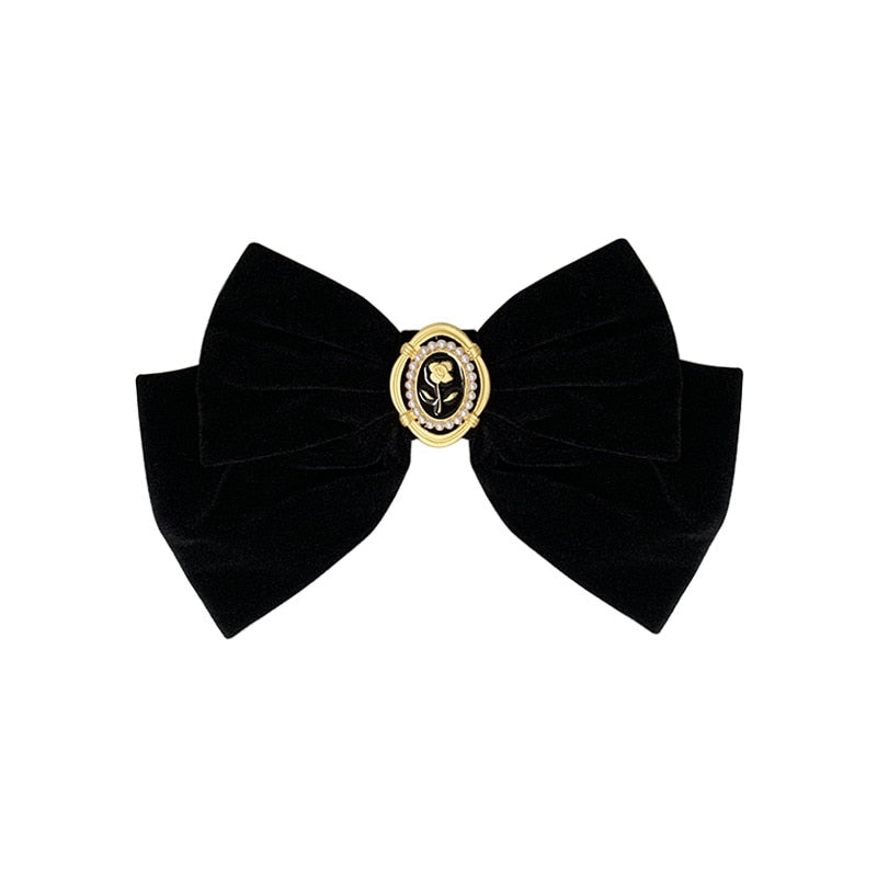 New Black Velvet Bow Hair Pins Elegant Fabric Alloy Roses Hair Clips for Women Fashion ponytail Barrette Heawear Accessories - Orchid Unique