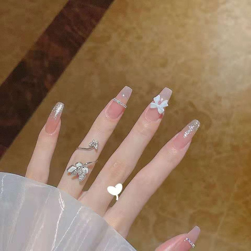 Glitter Press On Nails Korean Style - Orchid Unique