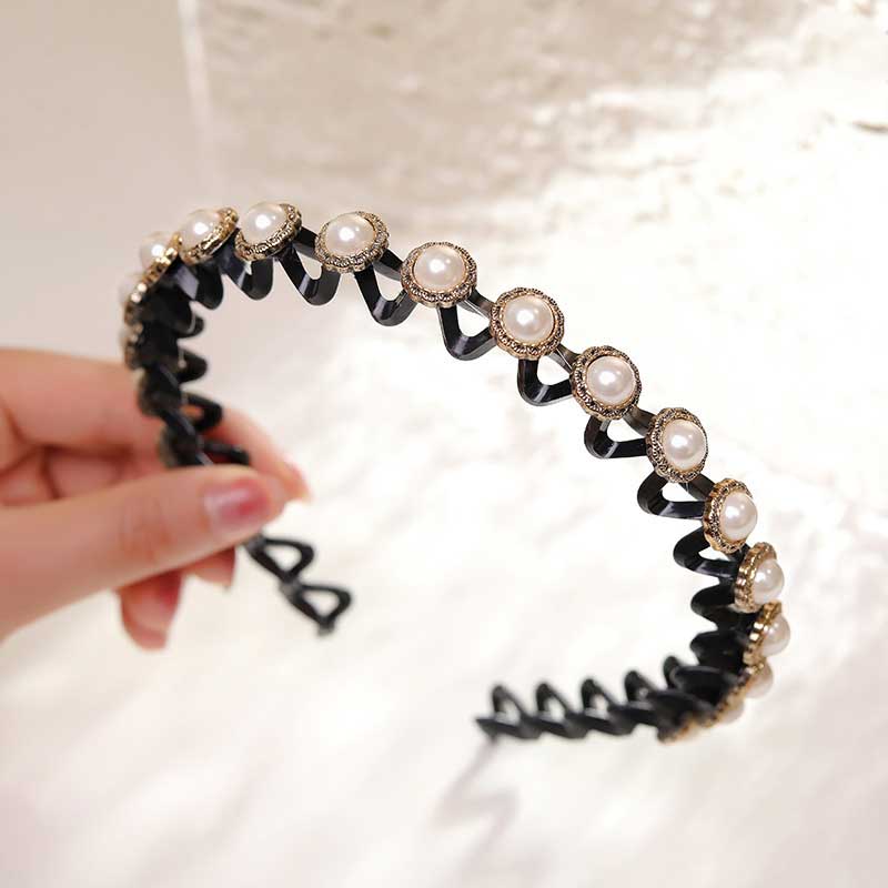 Fashion Pearl Non-Slip Rhinestone Hairbands Elastic Flower Women Hair Hoop Bands Headband Bezel Girls Hair Accessories Headdress - Orchid Unique