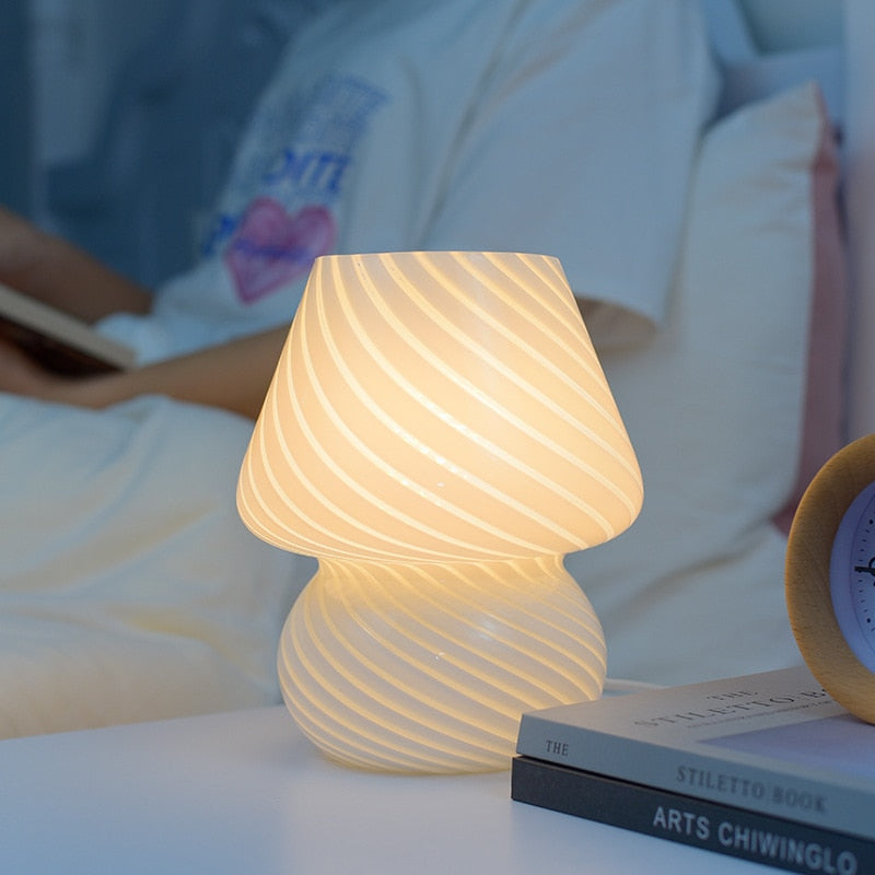 Striped Mushroom Glass LED Desk Lamp - Orchid Unique