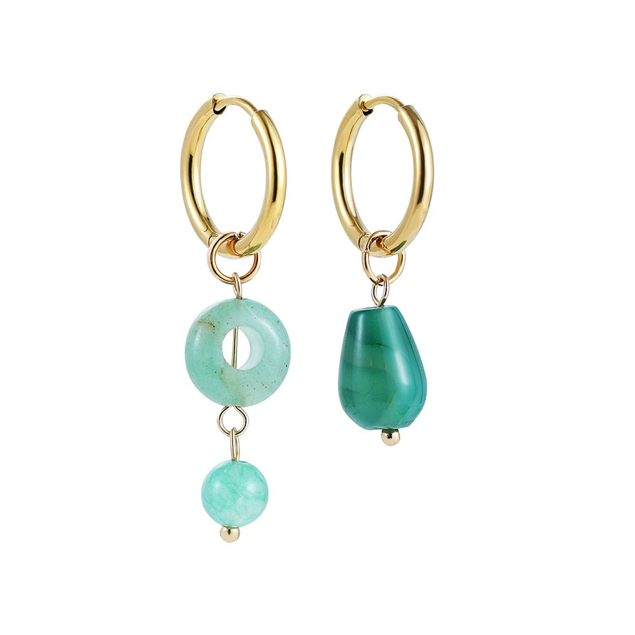 Bohemian Natural Stone Beads Hoop Earrings - Orchid Unique