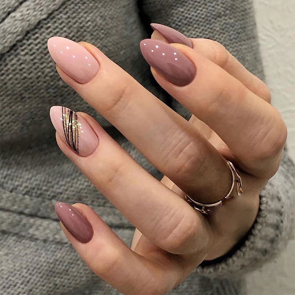Almond Rhinestone False Nails - Orchid Unique