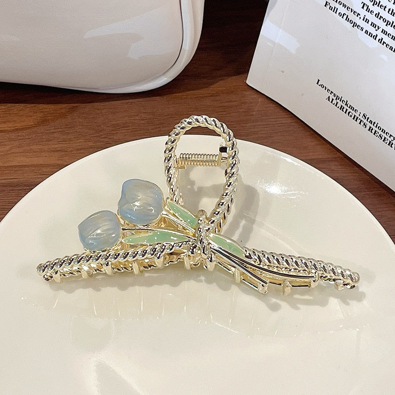New Women Metal Hair Claw Elegant Gold Flowers Hair Clips Barrette Crab Headband Ponytail Clip Headwear hair accessories tiara - Orchid Unique