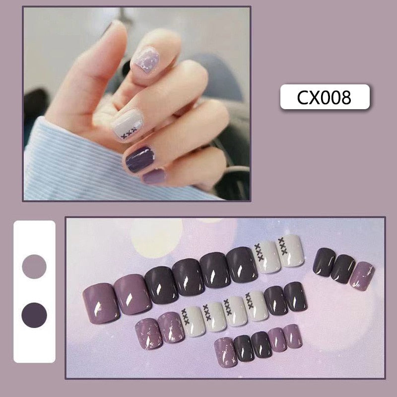 Short Reusable Fake Nails Press on - Orchid Unique