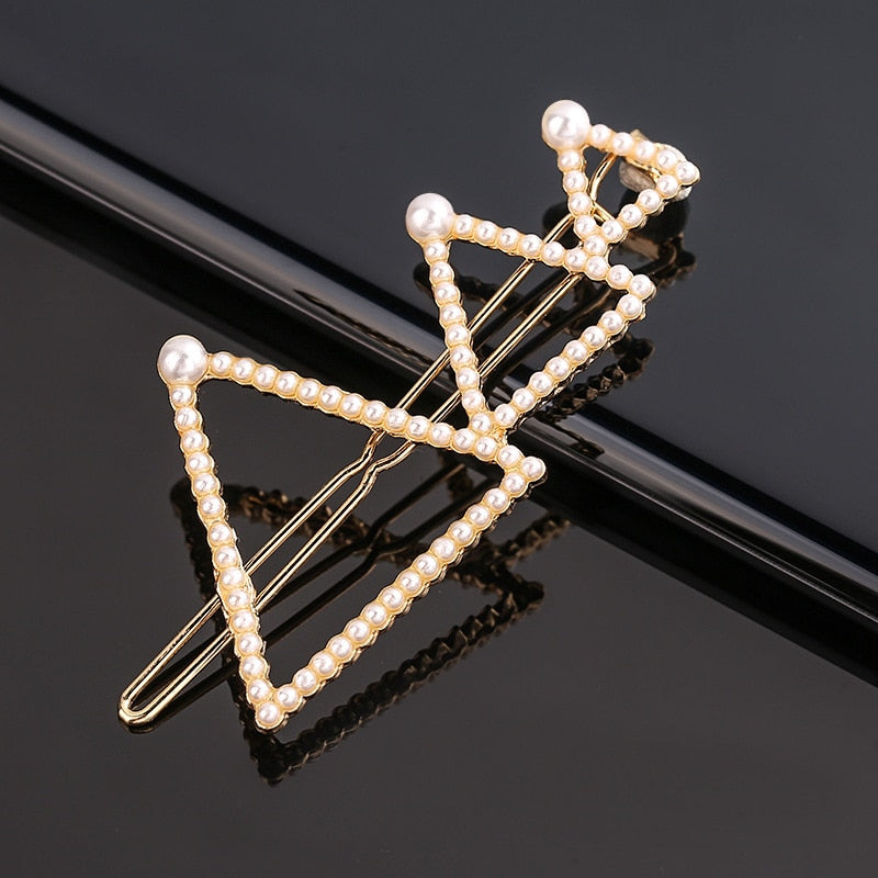 Fashion Pearl Hair Clip Women Girls Elegant Design Triangular Star Round Hairpin Barrette Hair Pins Ponytail Hair Accessories - Orchid Unique