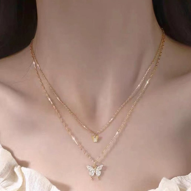 Dainty Necklace Double Layer Beads Tassel Clavicle Chain - Orchid Unique
