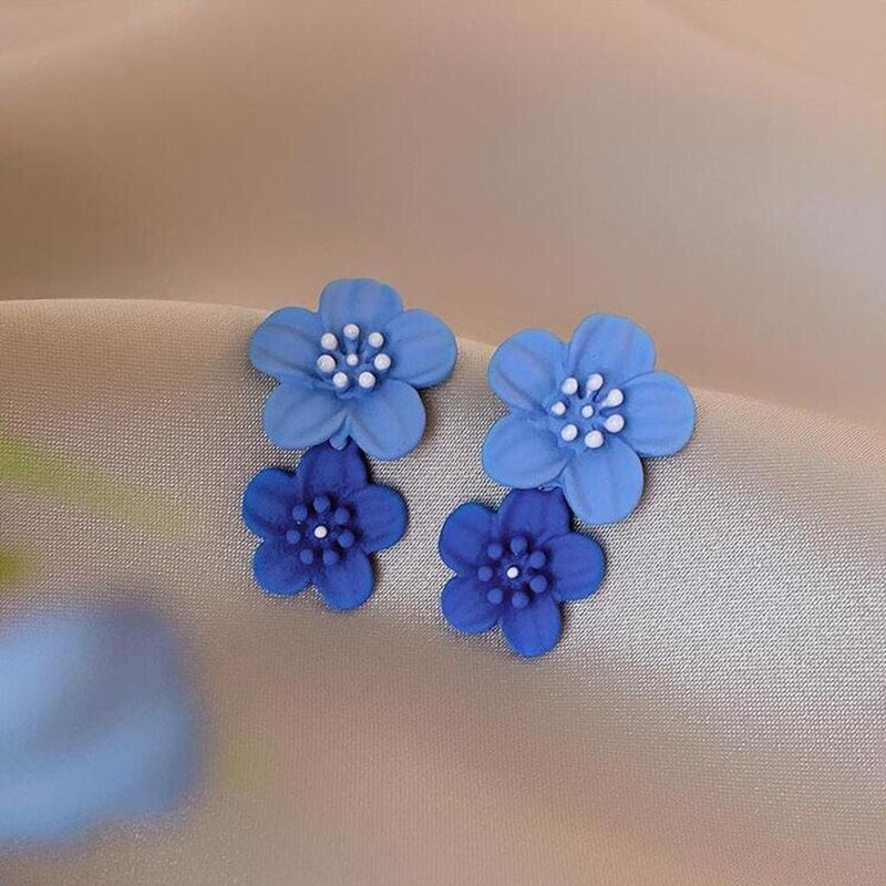 Big Double Flower Drop Earrings - Orchid Unique