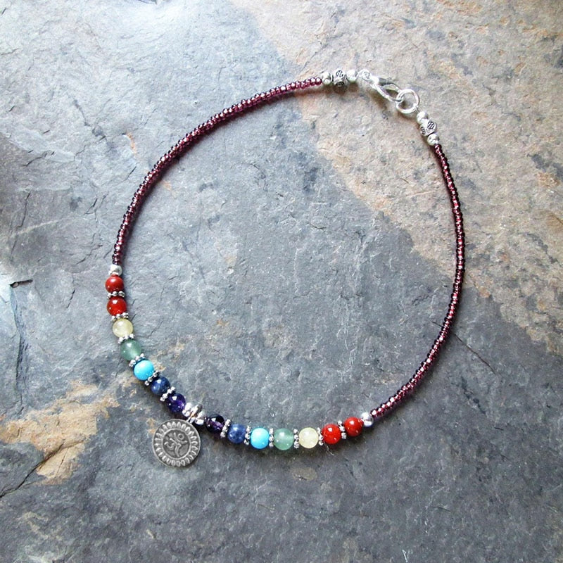 Chakra Gemstone & Lotus Charm Anklet - Orchid Unique