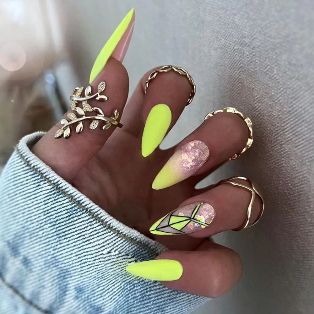 Almond Rhinestone False Nails - Orchid Unique