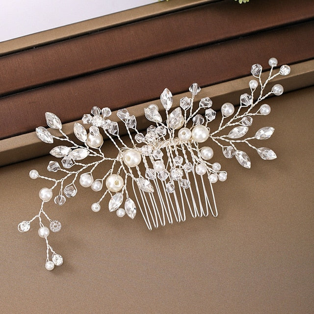 Rhinestone Bridal Hair Comb Pearl Tiaras - Orchid Unique
