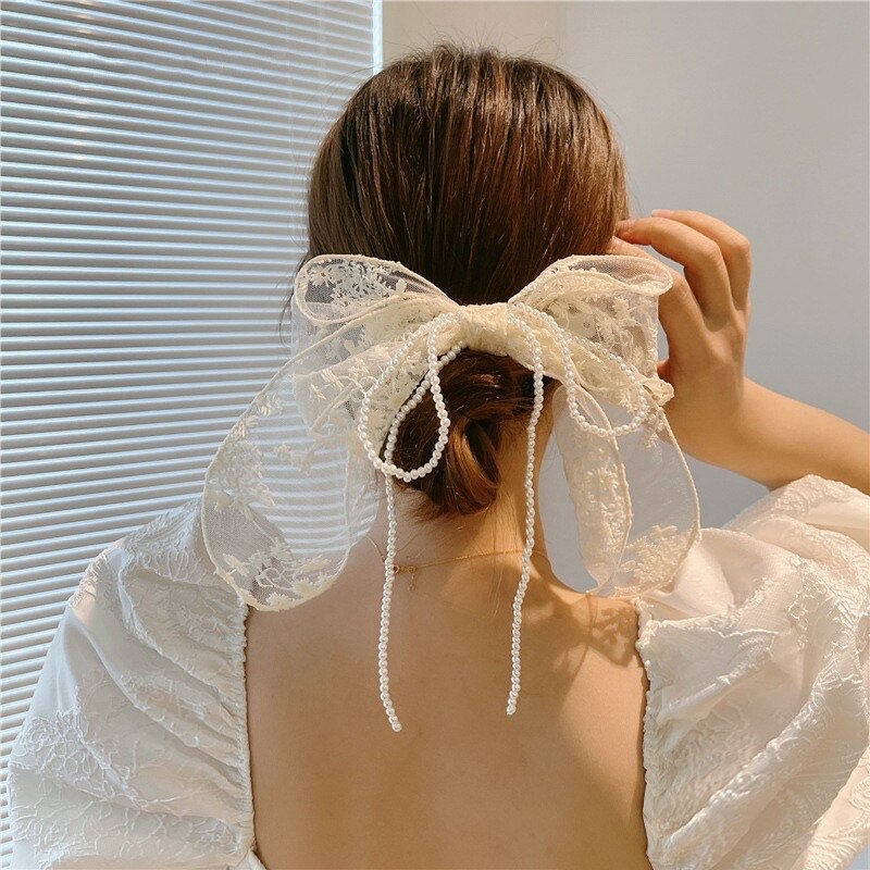 Vintage Bow Pearl Chain Hairpins - Orchid Unique