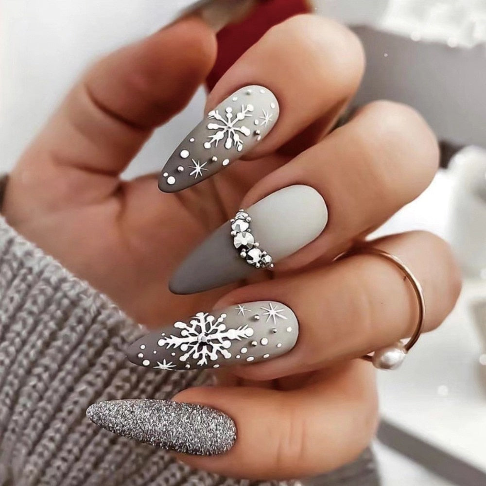 Almond Rhinestone False Nails - Orchid Unique
