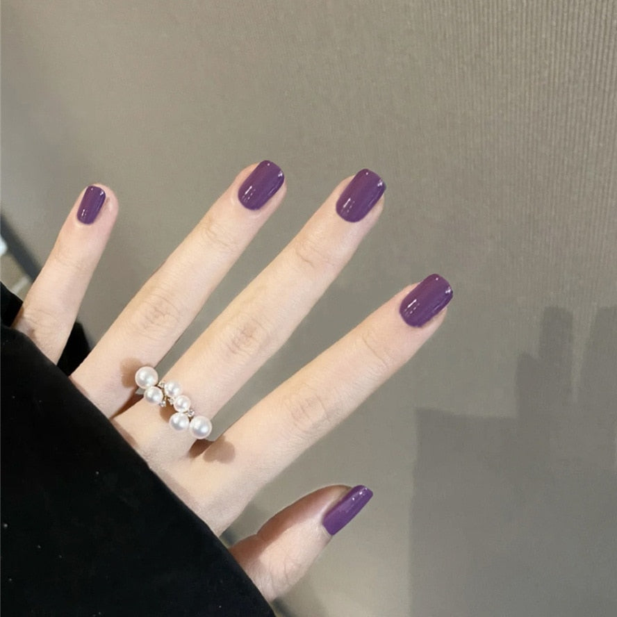 Short Coffin Fake Nails - Orchid Unique