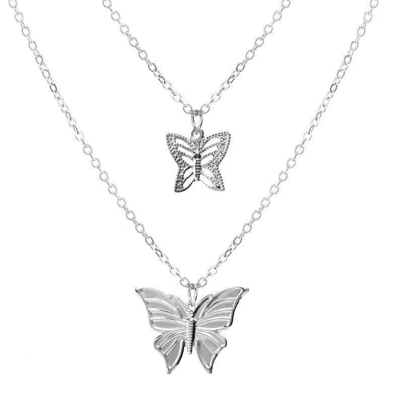Double Butterfly Necklace Pendant Set - Orchid Unique