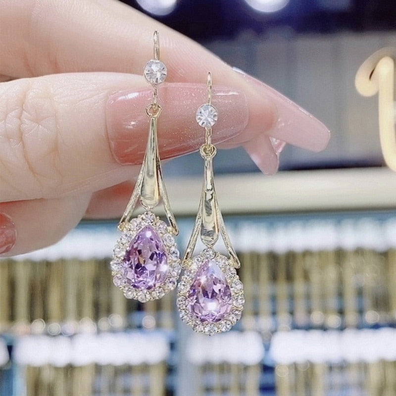 Crystal  Flower Pendant Earrings - Orchid Unique
