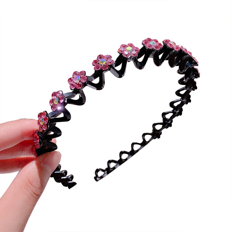 Fashion Pearl Non-Slip Rhinestone Hairbands Elastic Flower Women Hair Hoop Bands Headband Bezel Girls Hair Accessories Headdress - Orchid Unique