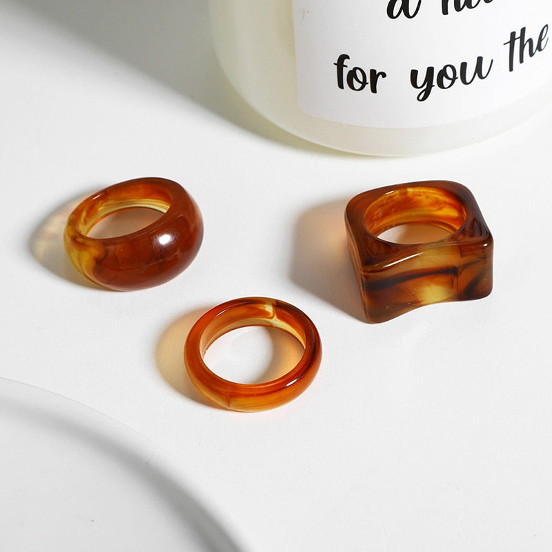 4Pcs/Set Colorful Sweet Acrylic Rings - Orchid Unique