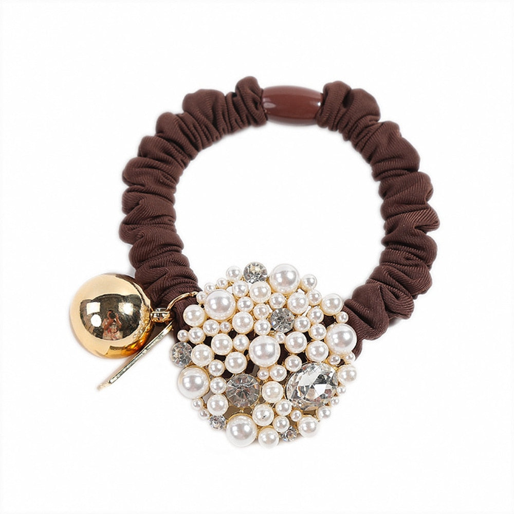 Fashion New Ball Hair Ties For Women Circle Temperament Pearl Head Rope Net Red High-End Headdress Hair Rubber Band Female - Orchid Unique
