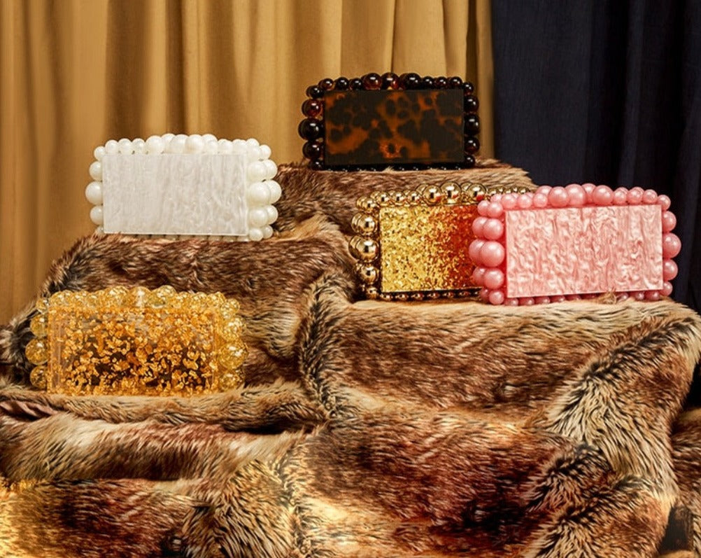 Women Clear Acrylic Box Evening Clutch Bags - Orchid Unique
