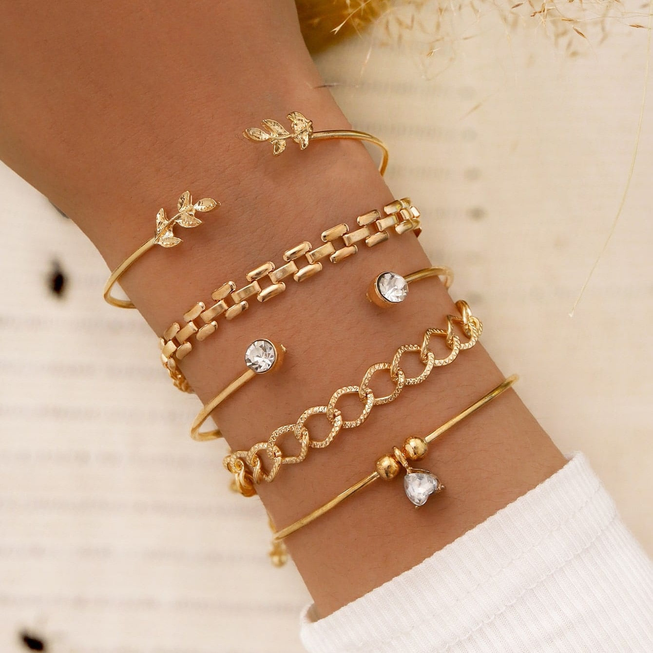 4pc Inlaid Green Gemstone Bracelet Set - Orchid Unique