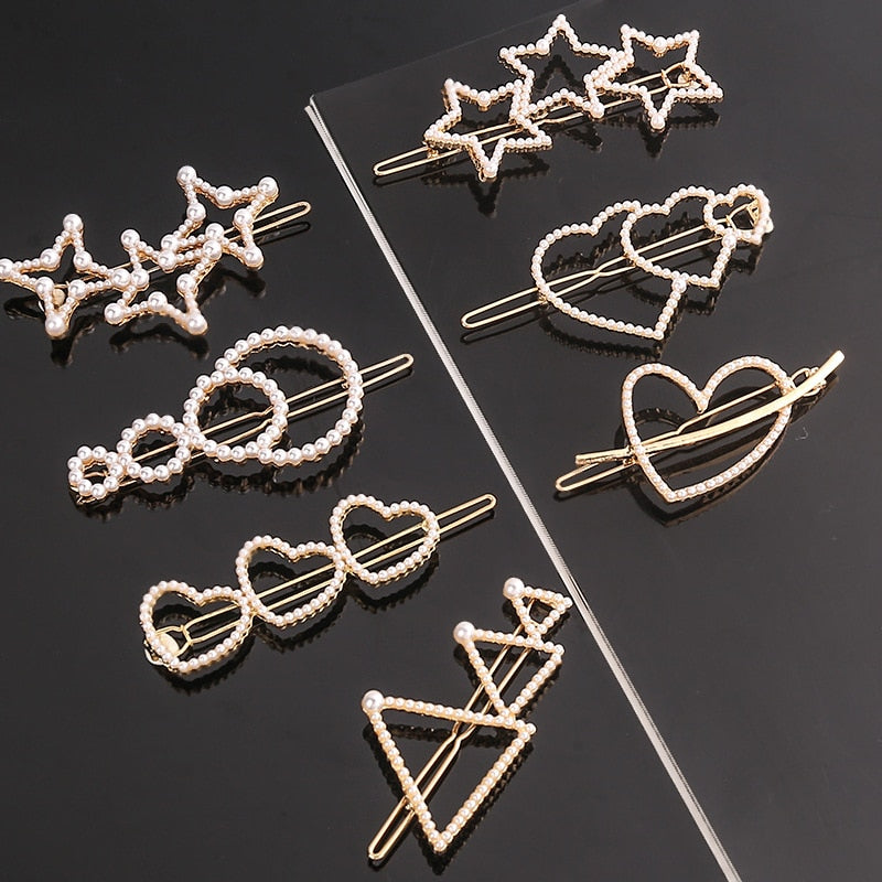 Fashion Pearl Hair Clip Women Girls Elegant Design Triangular Star Round Hairpin Barrette Hair Pins Ponytail Hair Accessories - Orchid Unique