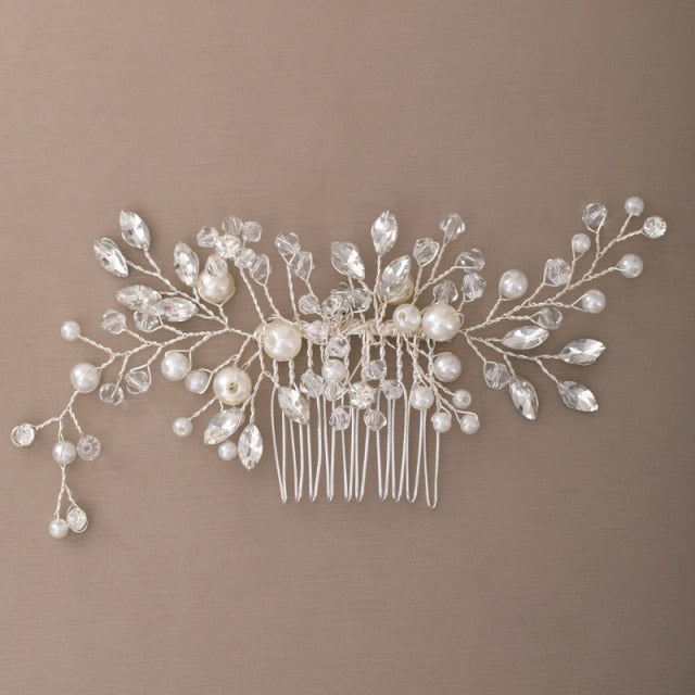 Rhinestone Bridal Hair Comb Pearl Tiaras - Orchid Unique