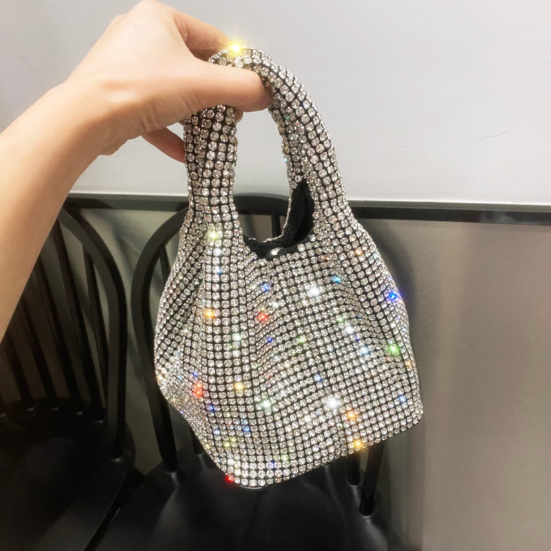 Shiny Crystal Clutch purse bucket Shoulder bag rhinestone Handmade purses and handbags luxury Designer Evening clutch Bag Purse - Orchid Unique
