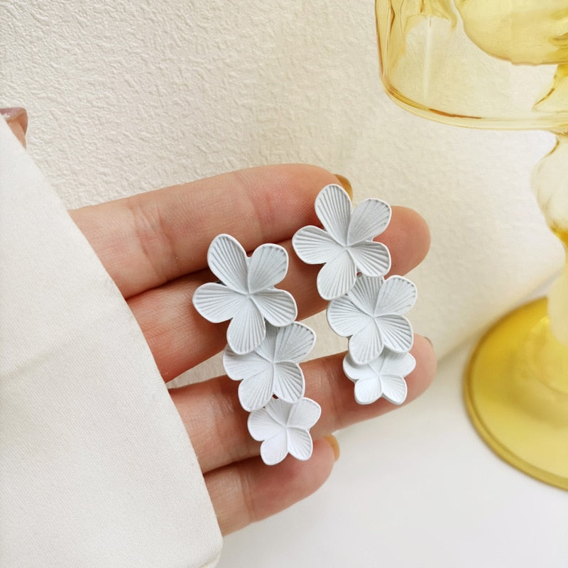 Big Double Flower Drop Earrings - Orchid Unique