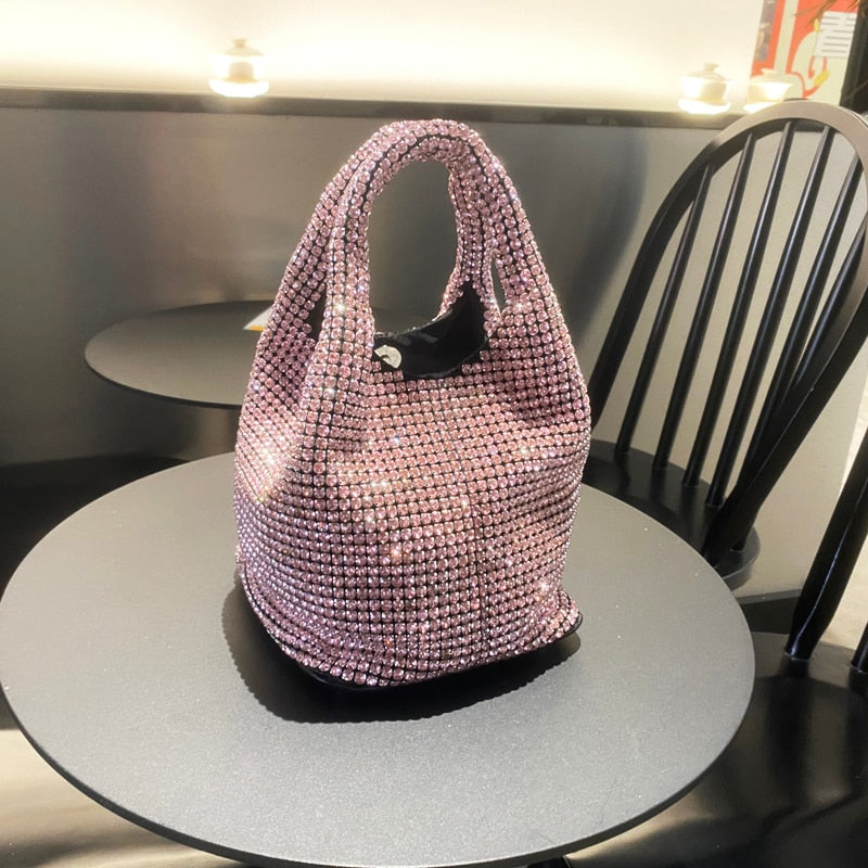 Shiny Crystal Clutch purse bucket Shoulder bag rhinestone Handmade purses and handbags luxury Designer Evening clutch Bag Purse - Orchid Unique