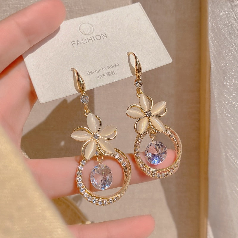 Crystal  Flower Pendant Earrings - Orchid Unique