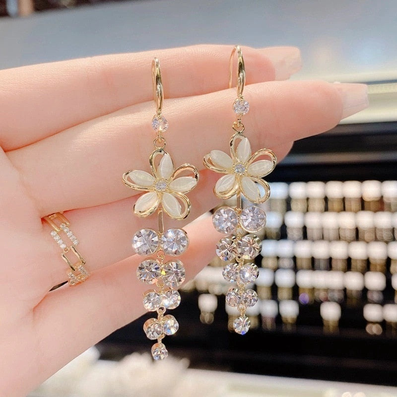 Crystal  Flower Pendant Earrings - Orchid Unique