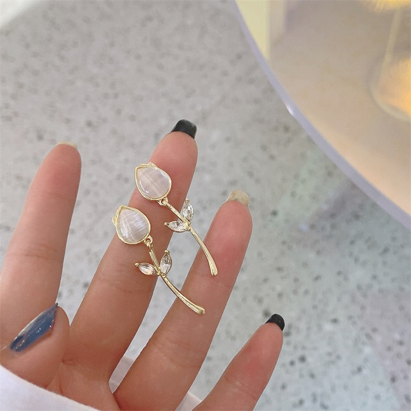 Crystal  Flower Pendant Earrings - Orchid Unique