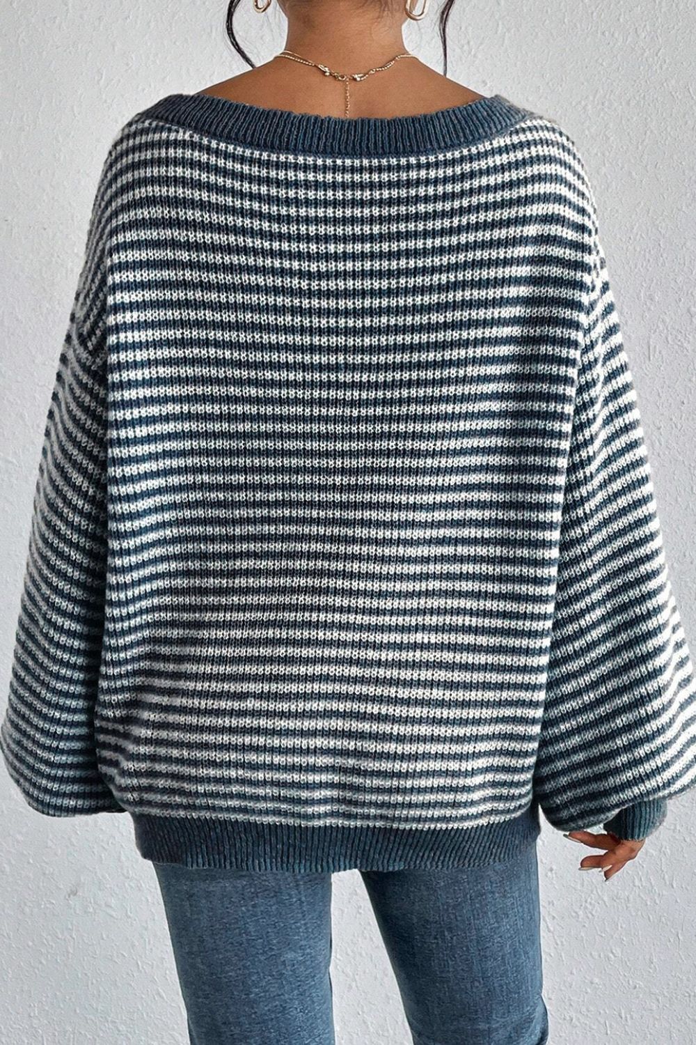 Striped Boat Neck Long Sleeve Sweater Orchid Unique 