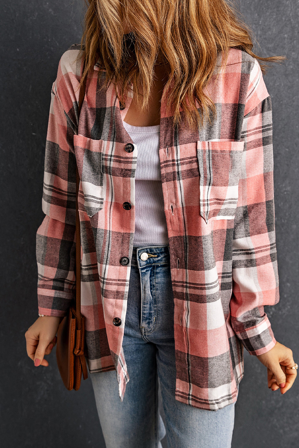 Double Take Plaid Dropped Shoulder Longline Shirt Orchid Unique 