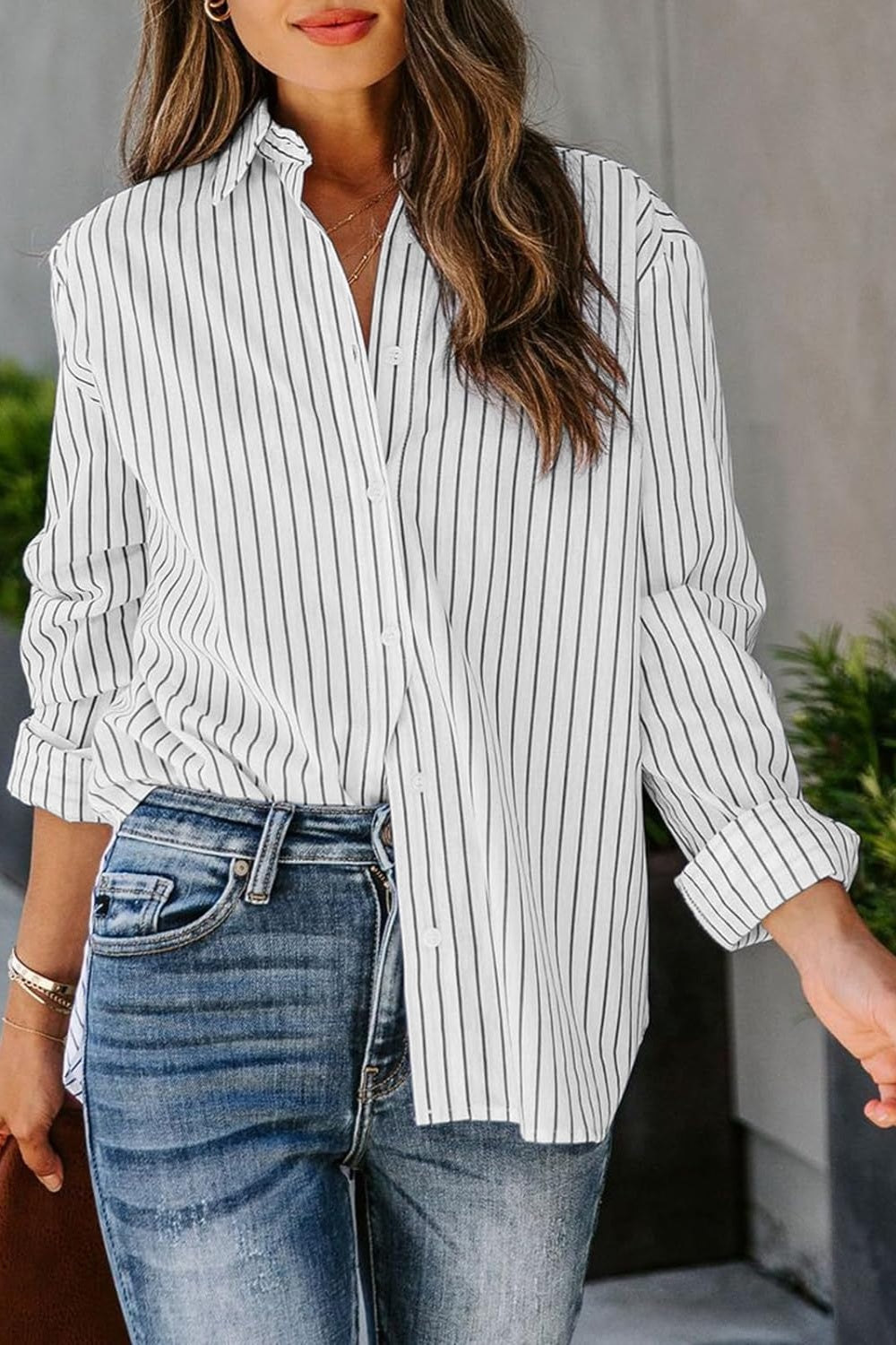 Striped Button Up Long Sleeve Shirt Orchid Unique 