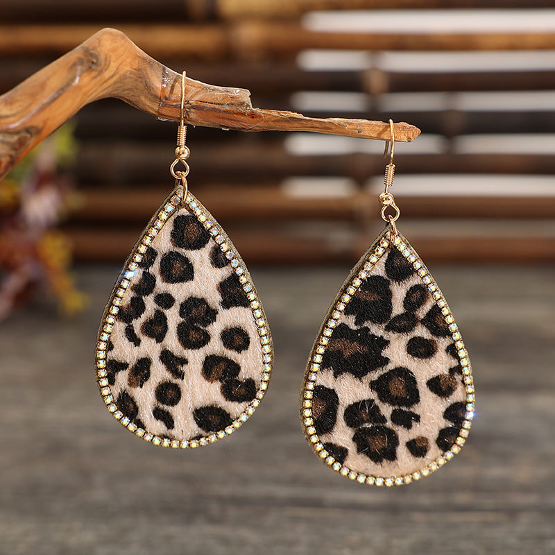 Zircon PU Leopard Teardrop Earrings Orchid Unique 