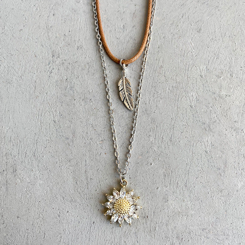 Sunflower Pendant Necklace Set Orchid Unique 