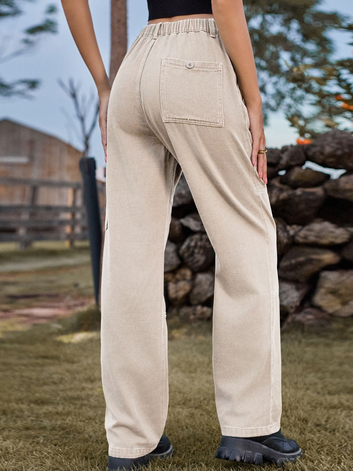 High Waist Cargo Straight Jeans Orchid Unique 