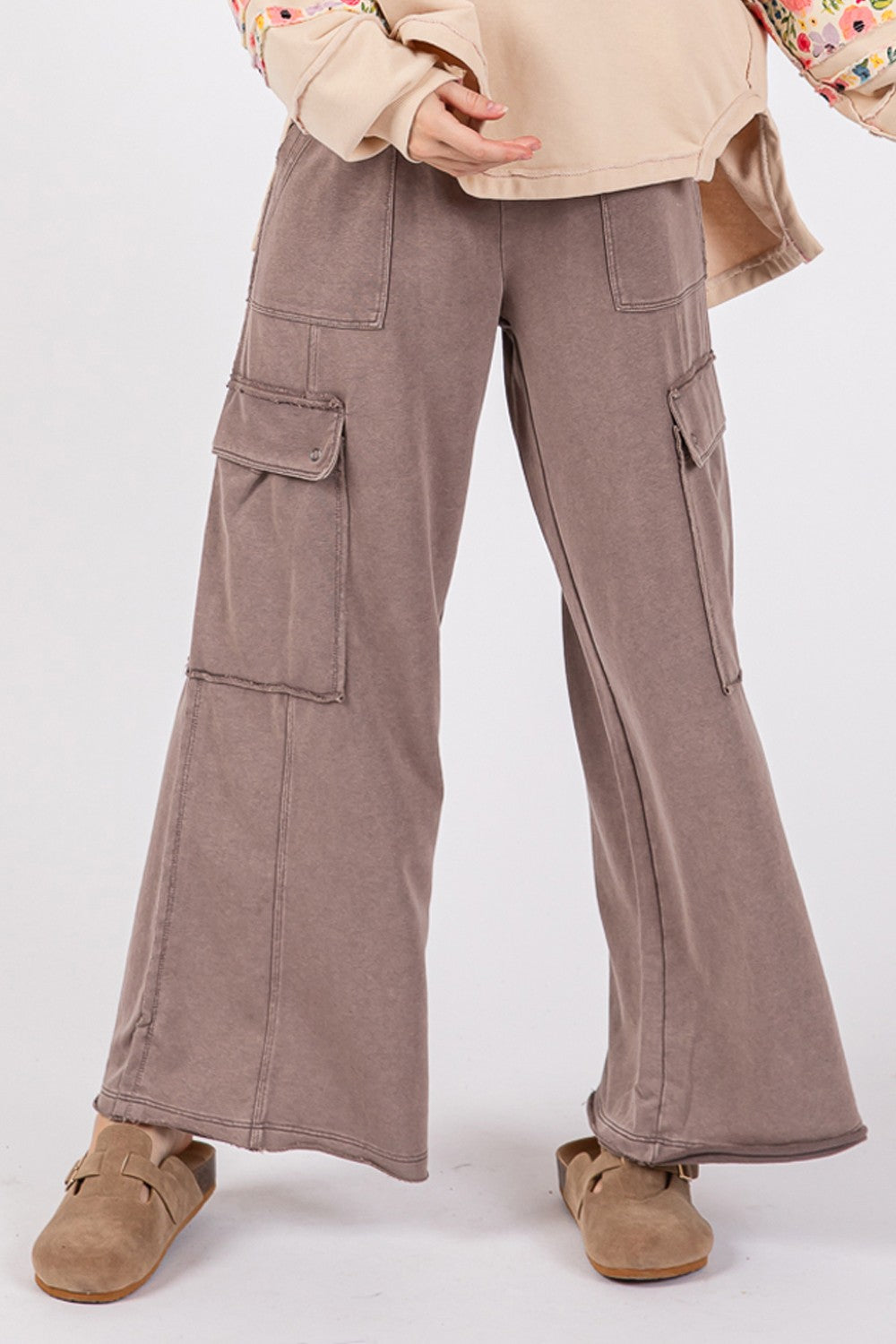 SAGE + FIG Knit Terry Mineral Wash Wide Leg Pants Orchid Unique 