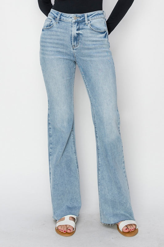 RISEN Full Size High Rise Raw Cut Hem Bootcut Jeans Orchid Unique 